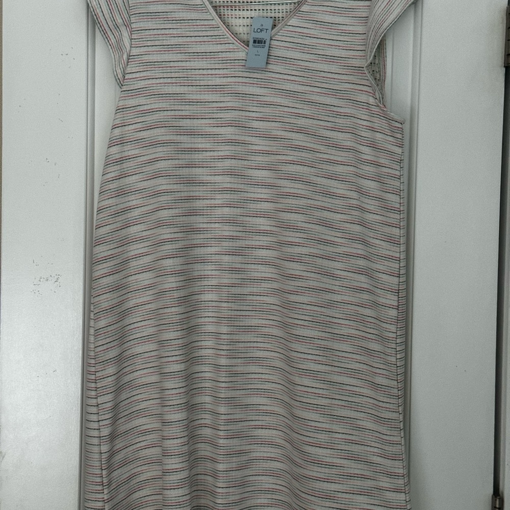 NWT LOFT Petite Large Rainbow Striped Flutter Sleeve Dress